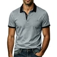 thumbnail image 1 of Domzest Mens Contrast Collar Polo Shirt Short Sleeve Button Up Golf Top with Placket Chest Pocket Light Gray 2XL, 1 of 7