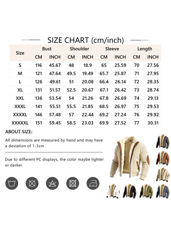 Mens Heavyweight Jacket Full Zip Cable Knit Fleece Lined Jackets Winter Warm Casual Outerwear with Elbow Patches