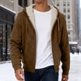 thumbnail image 1 of Domzest Mens Hoodies Zip Up Relaxed Fit Warm Sherpa Lined Sweatshirts Solid Color Drawstring Hooded Jacket Fall Fashion Coat with Pockets Brown S, 1 of 9