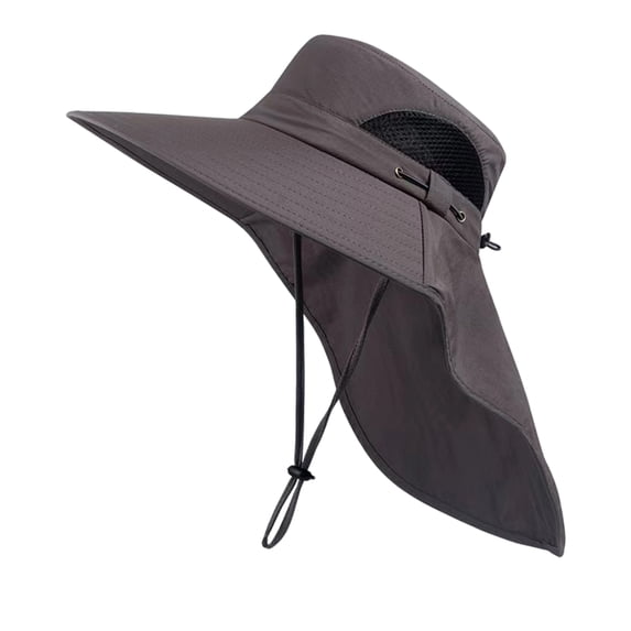 Domzest Mens Sun Hats UPF 50+ UV Protection Bucket Wide Brim Waterproof Hat with Adjustable Chin Strap & Neck Flap for Outdoor Dark Gray