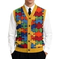 thumbnail image 1 of Domzest Mens Sweater Vest Slim Sleeveless V Neck Knit Sweater Comfort Plaid Print Button Up Sweater Vests Autumn Trendy Top Orange 3XL, 1 of 7