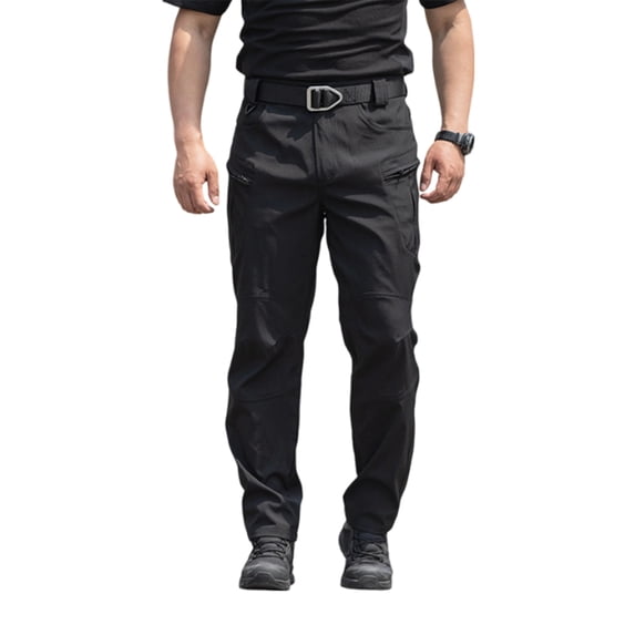 Domzest Mens Tactical Pants Ripstop Cargo Work Pants with Pockets Water Resistant Breathable Hiking Construction Pants Black S