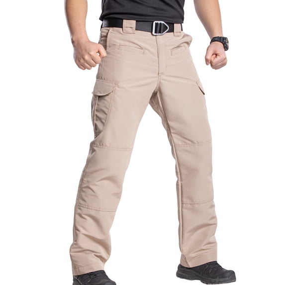 Domzest Mens Tactical Pants Ripstop Cargo Work Pants with Pockets Water Resistant Breathable Hiking Construction Pants Khaki XL