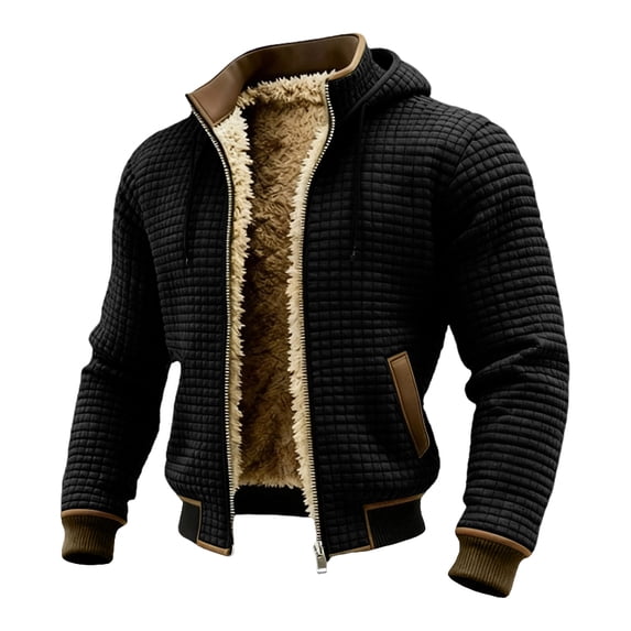 Tick Jacket Domzest Mens Thick Waffle Jacket Zip UP Sherpa Lined Hooded Jackets ...