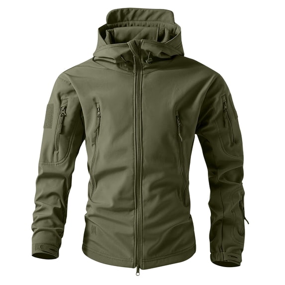 Domzest Mens Winter Jacket Light Fishing Camouflage Jacket Regular Fit Sports Water Resistant Raincoats Fashion Hooded Coats Green L