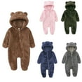 thumbnail image 1 of Domzest Newborn Baby Bear Hooded Jumpsuit, Fleece Onesie, Warm Winter Outwear for Infant Girls Boys Light Brown 6M-Month, 1 of 7