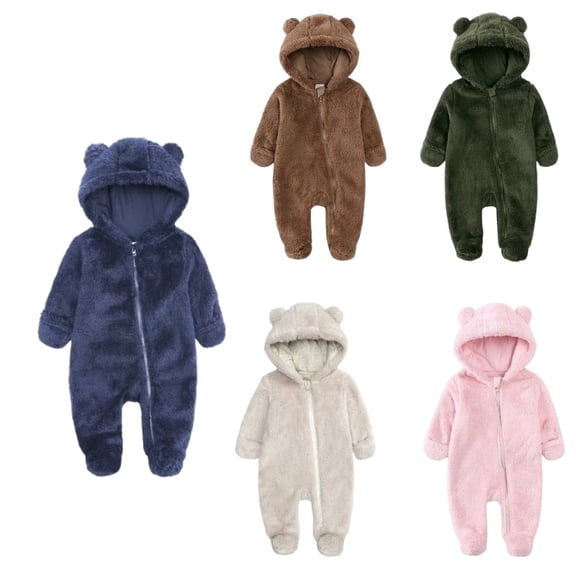 Domzest Newborn Baby Winter Bear Outfit, Fleece Jumpsuit, Hooded Romper for Infant Girls Boys Dark Blue 6M-Month