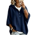 thumbnail image 1 of Domzest Oversized Hooded Knit Sweater for Women 3/4 Sleeve V Neck Button Up Hoodies 2026 Fall Casual Lightweight Pullover Sweater Navy XL, 1 of 6