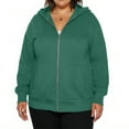 thumbnail image 1 of Domzest Plus Size Sweatshirts for Women Zipper Long Sleeve 3X-5X Hoodie Fall Lightweight Loose Fit Cotton Drawstring Oversize Sweater Casual with Pocket Jackets Dark Green 3XL-Large, 1 of 6