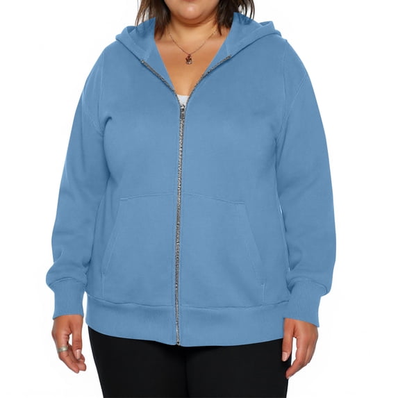 Domzest Plus Size Sweatshirts for Women Zipper Long Sleeve 3X-5X Hoodie Winter Light Loose Fit Cotton Drawstring Oversize Sweatshirt Y2k with Pocket Jackets Blue M-Mid