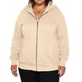 thumbnail image 1 of Domzest Plus Size Womens Sweatshirt Zip Up Long Sleeve 3X-5X Hooded Fall Light Fashion Fleece Drawstring Oversize Sweaters Y2k with Pocket Jacket Beige XL-Large, 1 of 6