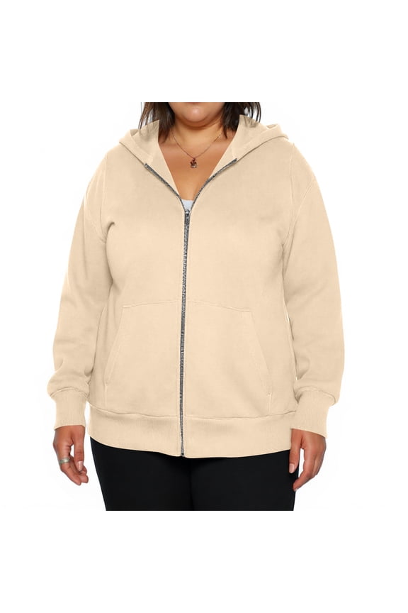 Plus Size Womens Sweatshirt Zip Up Long Sleeve 3X-5X Hooded Fall Light Loose Fit Fleece Drawstring Oversize Sweaters Casual with Pocket Jacket Beige 3XL-Large