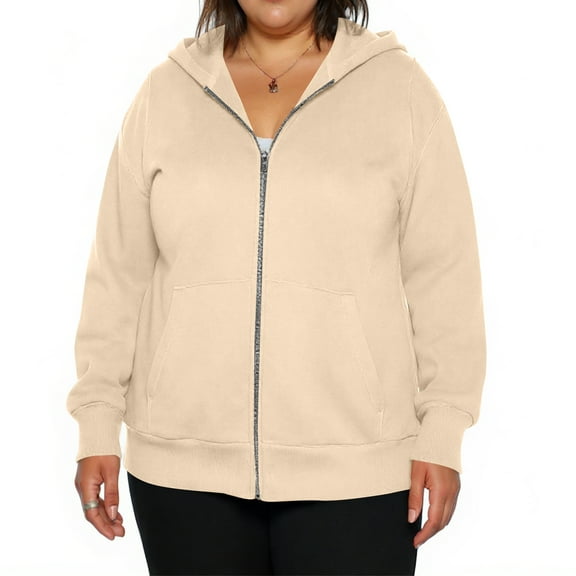 Domzest Plus Size Womens Sweatshirt Zip Up Long Sleeve 3X-5X Hooded Winter Light Loose Fit Fleece Drawstring Oversize Sweaters Y2k with Pocket Jacket Beige M-Mid