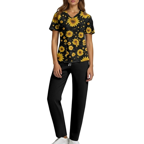 Domzest Scrubs for Women Plus Size Scrubs Stretchy V-Neck Scrub Tops and Pants Nursing Scrubs Medical Scrubs Uniformes De Enfermeras De Mujer XXL