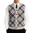 thumbnail image 1 of Domzest Sweater for Men Tailored Fit Sleeveless V Neck Sweater Vest Comfort Checkered Print Button Up Sweater Fall Trendy Knit Top Gray M, 1 of 7