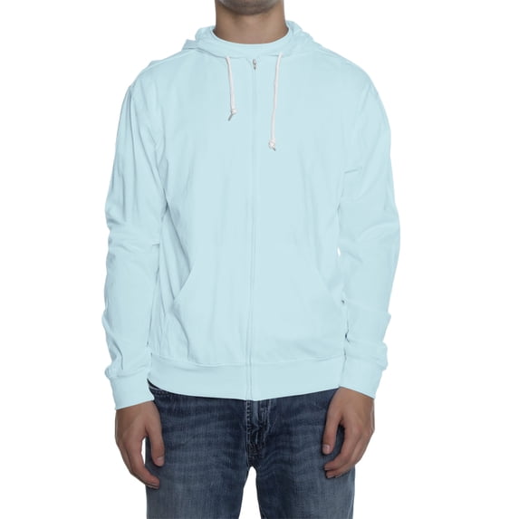 Domzest Sweatshirts for Men Zipper Long Sleeve Big and Tall Hooded Winter Light running Fleece Drawstring Oversize Sweatshirt Strong with Pocket Jackets Light Blue XL-Large