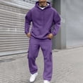 thumbnail image 1 of Domzest Sweatsuits for Men 2 Piece Tracksuit Jogging Drawstring Loose-Fit Hoodies Fall Long Sleeve Sports Crewneck Sweatshirt Matching Pants Suit Set Purple L-Large, 1 of 7