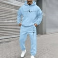 thumbnail image 1 of Domzest Sweatsuits for Men Two Piece Tracksuit Joggers Drawstring letter Print Warm Hoodie Autumn Long Sleeve Sports Round Neck Sweatsuits Matching Sweatpants Suits Sets Light Blue 3XL-Large, 1 of 5
