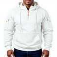 thumbnail image 1 of Domzest Tactical Hoodies Pullover for Men Half Zip Big and Tall V Ncek with Long Sleeve Hoodie Casual Fall Fleece Hooded Hoodies Lightweight Sport Clothings with Arm Zip Pocket White 3XL, 1 of 4