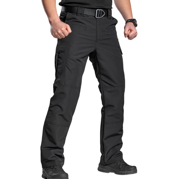 Domzest Tactical Pants for Men Ripstop Waterproof Cargo Pants Stretch Multi Pockets Construction Comfy Fit Hiking Pant Black M