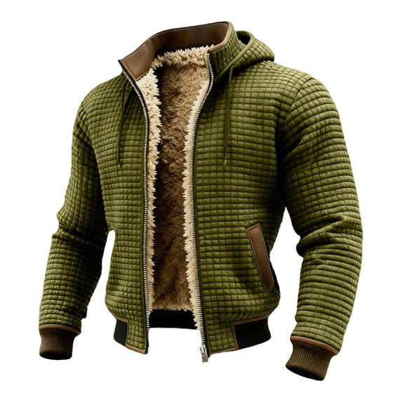 Tick Jacket Domzest Thick Waffle Jacket for Men Zip UP Sherpa Lined Hooded Jackets ...