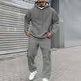 thumbnail image 1 of Domzest Track Suits Mens 2-Piece Tracksuit Jogging Drawstring Fleece Hoodie Fall Long Sleeve Outfits Crewneck Sweatshirt Sport Pants Suit Set Gray L-Large, 1 of 7