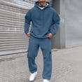 thumbnail image 1 of Domzest Track Suits Mens Two-Piece Tracksuit Jogger Drawstring Casual Hooded Winter Long Sleeve Sports Crewneck Pullover Outfits Sweatpants Suit Set Blue 2XL-Large, 1 of 7