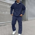 thumbnail image 1 of Domzest Track Suits Mens Two Piece Tracksuit Jogger Drawstring Warm Hooded Fall Long Sleeve Sport Crewneck Sweatsuits Athletic Sweatpants Suits Sets Navy S-Small, 1 of 7