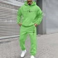 thumbnail image 1 of Domzest Track Suits Mens Two Piece Tracksuits Jogging Drawstring letter Print Warm Hooded Winter Long Sleeve Sport Crewneck Sweatsuit Sports Sweatpants Suit Set Green 3XL-Large, 1 of 5