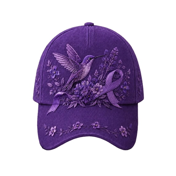 Domzest Unisex Alzheimer's Awareness Support Baseball Cap Purple Ribbon Hummingbird Lavender Embroidered Print Hat Support & Remember Adjustable Baseball Hat