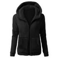 thumbnail image 1 of Domzest Winter Coats for Women Fleece Zip Up Long Sleeve Winter Jacket Basic Color Soft Faux Fur Warm Trendy Coat Plus Size Zipper Plush with Hooded with Pocket Black 2XL, 1 of 5