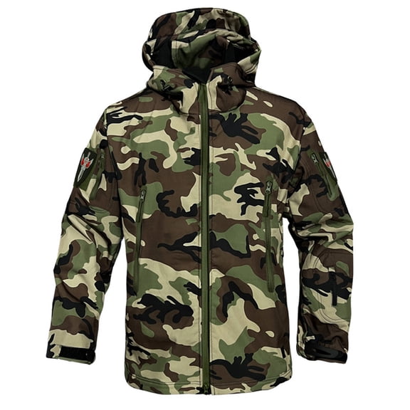 Domzest Winter Coats for Men Trendy Waterproof Camo Jackets Classic Fit Outdoor Hunting Hooded Coats Light Outwear Green 3XL