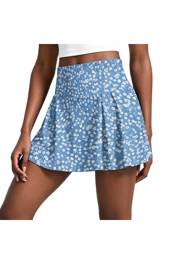 Women's Pleated Athletic Skirts High Waisted Tennis Skirt Bohemian Floral Print designs for Golf Running Workout Blue M
