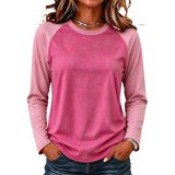 Domzest Women's Raglan Long Sleeve T-Shirt Color Block Crew Neck Casual ...