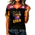 thumbnail image 1 of Domzest Women's USA Pumpkin Soccer Jersey Halloween Elements Raglan V Neck Shirts Color Block Short Sleeve Tee Soccer Viewing, Outdoor & Halloween Gatherings Purple M, 1 of 5