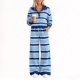 thumbnail image 1 of Domzest Womens 2 Piece Outfit Set Striped Button Scalloped Trim Pullover Top & Wide Leg Pants Lounge Set Fall Casual Matching Outfit Sets Blue S, 1 of 4