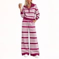 thumbnail image 1 of Domzest Womens 2 Piece Outfit Set Striped Button Scalloped Trim Pullover Top & Wide Leg Pants Lounge Set Fall Casual Matching Outfit Sets Hot Pink S, 1 of 4