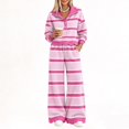 thumbnail image 1 of Domzest Womens 2 Piece Outfit Set Striped Button Scalloped Trim Pullover Top & Wide Leg Pants Lounge Set Fall Casual Matching Outfit Sets Pink XXL, 1 of 4