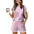 thumbnail image 1 of Domzest Womens 2 Piece Polka Dots Short Sets Short Sleeve Crew Neck Shirts & Elastic Waist Shorts 2026 Summer Lounge Set for Both Homewear and Going Out Light pink M, 1 of 6