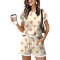 thumbnail image 1 of Domzest Womens 2 Piece Polka Dots Short Sets Short Sleeve Crew Neck Shirts & Elastic Waist Shorts 2026 Summer Lounge Set for Both Homewear and Going Out Yellow XXL, 1 of 5