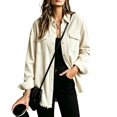 thumbnail image 1 of Domzest Womens Corduroy Shirt Jacket Button Down Frayed Hem Lapel Shirt Jackets 2026 Fall Casual Oversized Outerwear with Chest Pocket Beige XL, 1 of 6