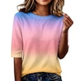 thumbnail image 1 of Domzest Womens Gradient Half Sleeve Tops Crew Neck Loose Fit Elbow Length Shirts Dressy Casual Summer Fall Lightweight Basic Blouse Pink L, 1 of 6