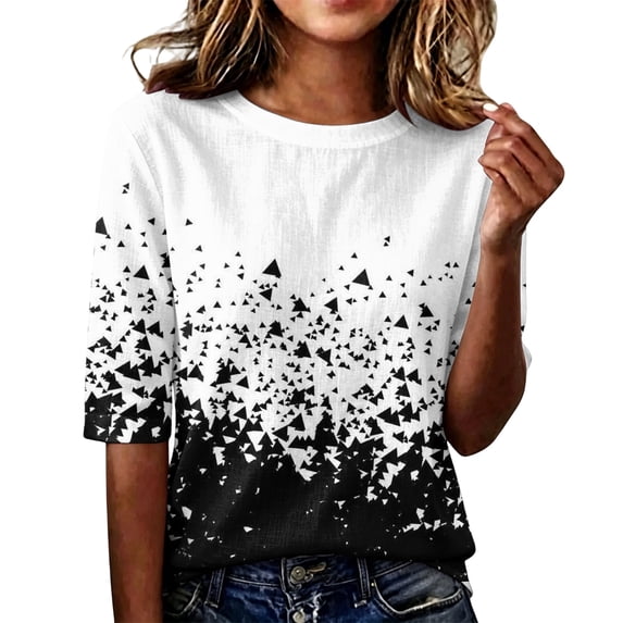 Domzest Womens Half Sleeve Tops Boho Floral Graphic Crew Neck Shirts Loose Fit Lightweight Dressy Casual Tunic Tops Multicolor S