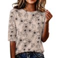 thumbnail image 1 of Domzest Womens Half Sleeve Tops Crew Neck Boho Floral Print Shirt Loose Fit Lightweight Dressy Casual Tunic Tops Yellow XL, 1 of 6