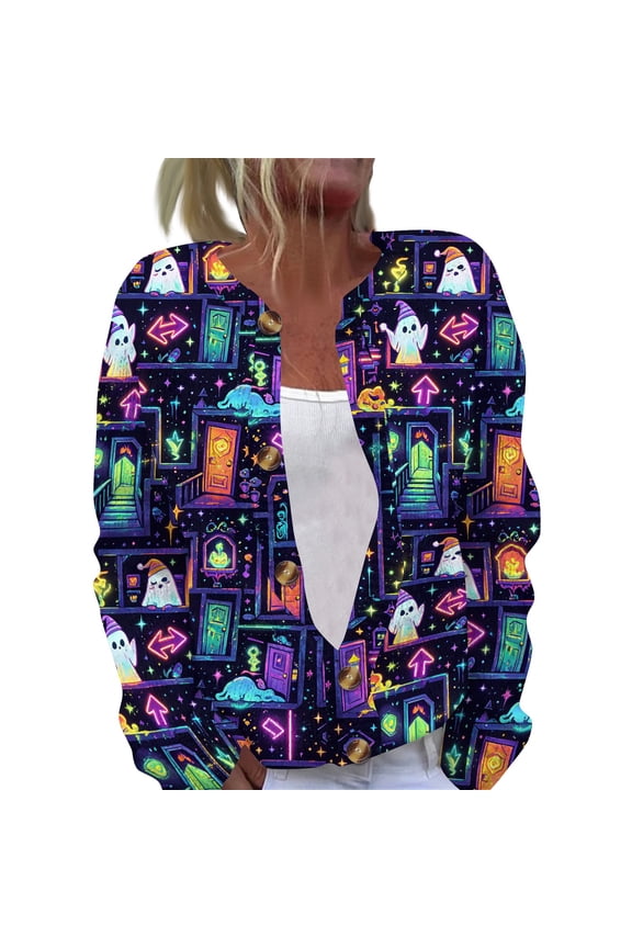 Womens Halloween Cardigan Sweaters Button Knit Long Sleeve Sweater Cute Spooky Pumpkin Graphic Fall Winter Cardigan Earthy Yellow L