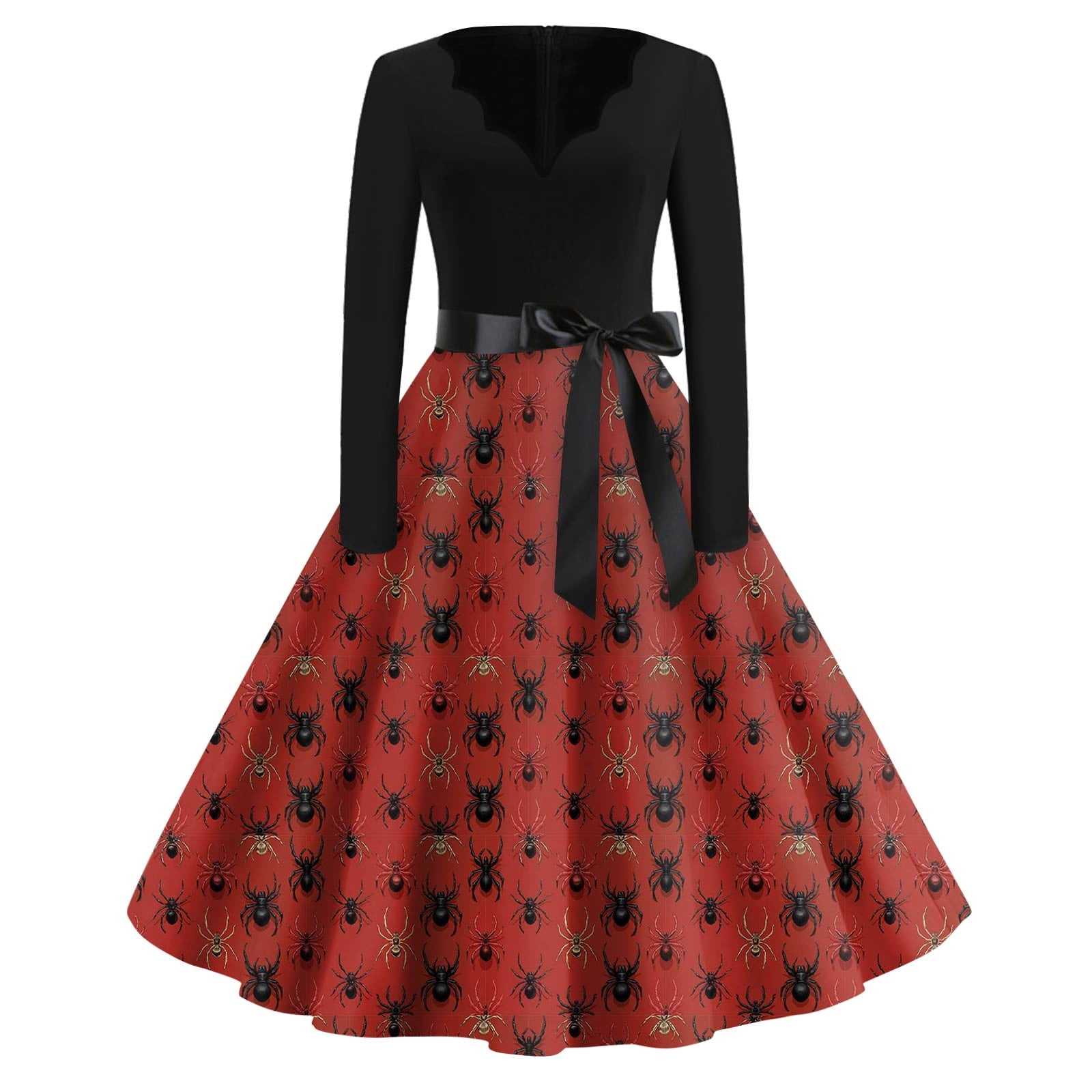 Domzest Womens Halloween Dress Fall Vintage Halloween Print Long Sleeve ...