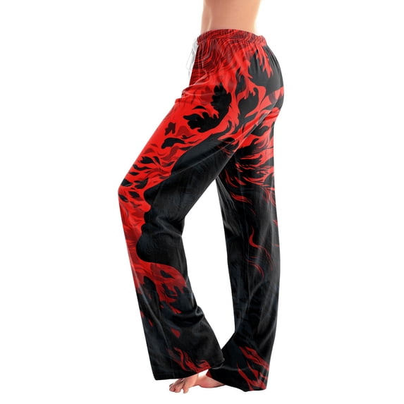 Domzest Womens Halloween Pajama Pants Halloween Graphic Drawstring Elastic Waisted Pajama Bottoms Wide Leg Cute Pj Bottoms Red S