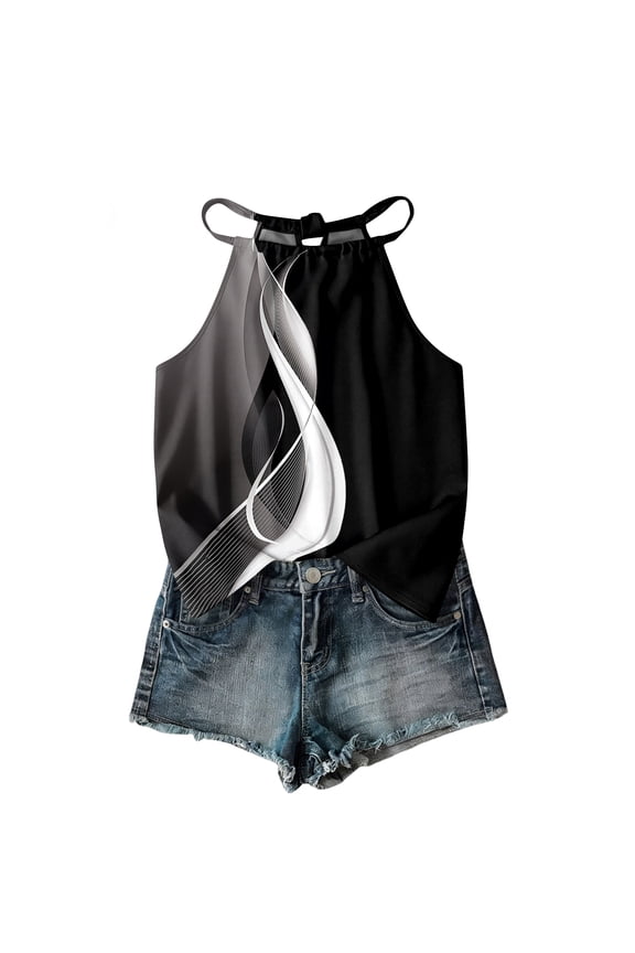 Womens Halter Tops Back Bow Tie Sleeveless Blouse Casual Loose Fit Keyhole Back Line Pattern Camisole for Daily Wear Dark Gray XL