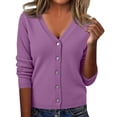 thumbnail image 1 of Domzest Womens Lightweight Cardigan V Neck Button Down Long Sleeve Knit Sweater Fall Casual Soft Basic Knit Cardigan Sweater Purple S, 1 of 5