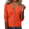 thumbnail image 1 of Domzest Womens Lightweight Cardigan V Neck Button Down Long Sleeve Knit Sweater Fall Casual Soft Basic Knit Cardigan Sweater Saffron XL, 1 of 6